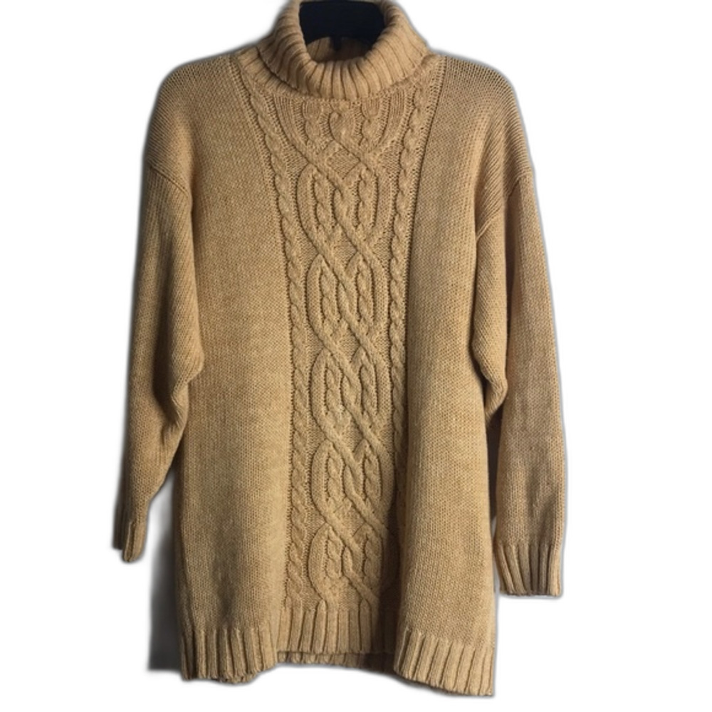 Vtg HUNTERS RUN TURTLENECK long SWEATER cable knit size small ladies
